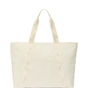Victoria's Secret PINK Tote Bag Womens Large Beige Cream Bling Zip Top